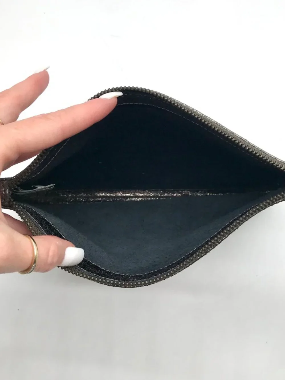 Marc Jacobs Dark Glossy Gray Zip Pouch